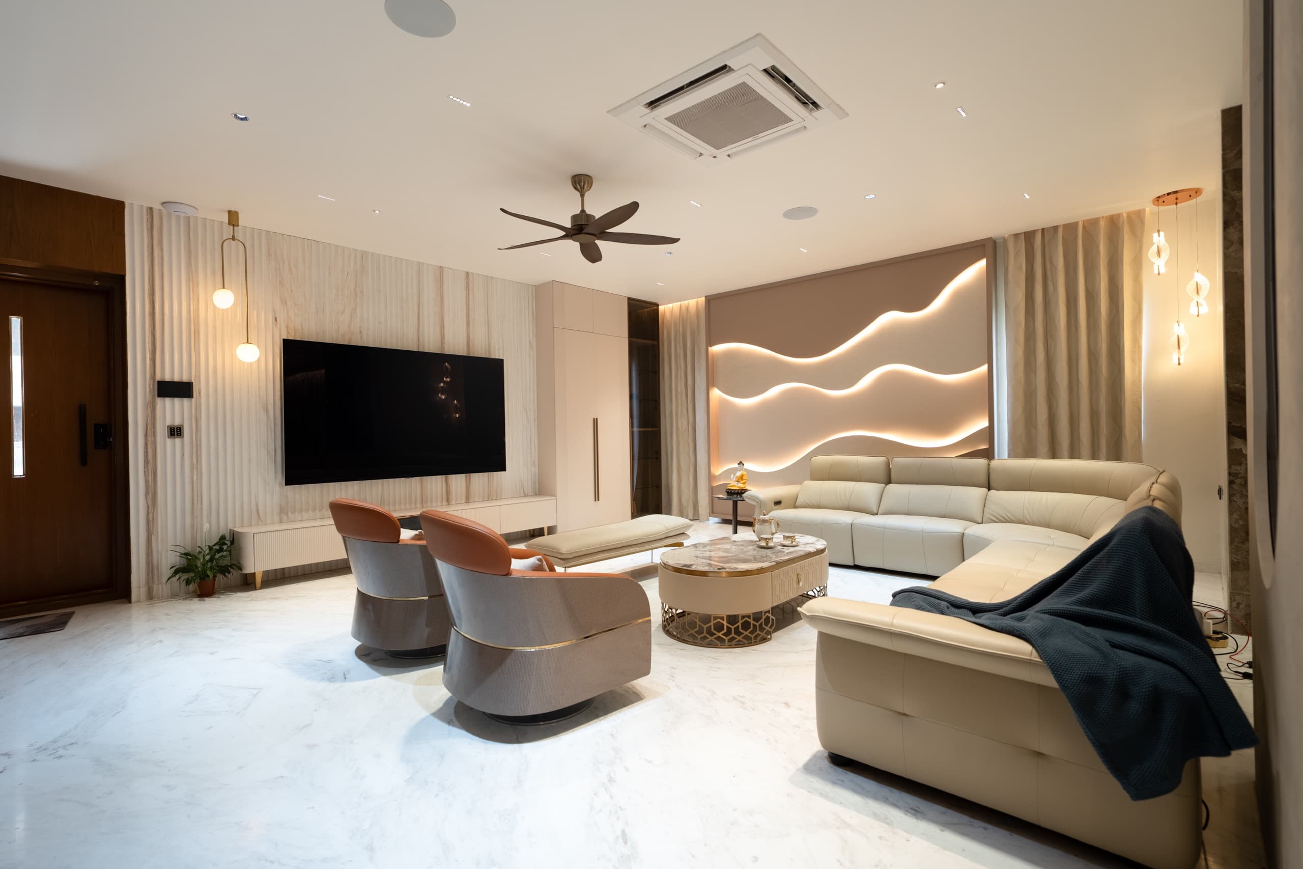 A living room designed and built end to end by Simplify Home, Hyderabad