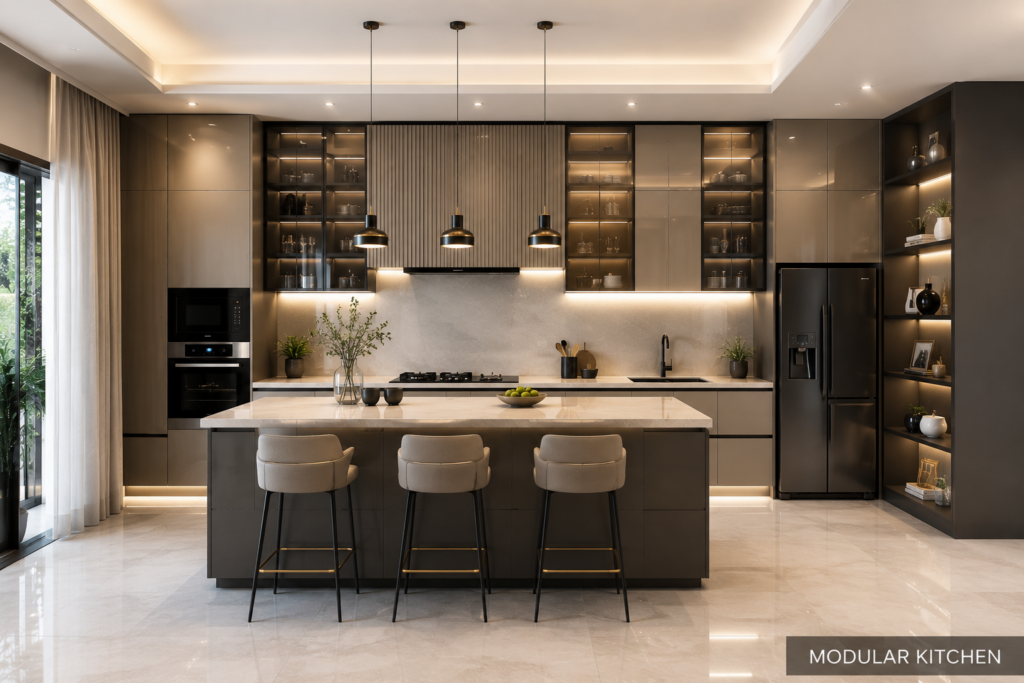 create image of luxury MODULAR interior design of home interior pic realistic