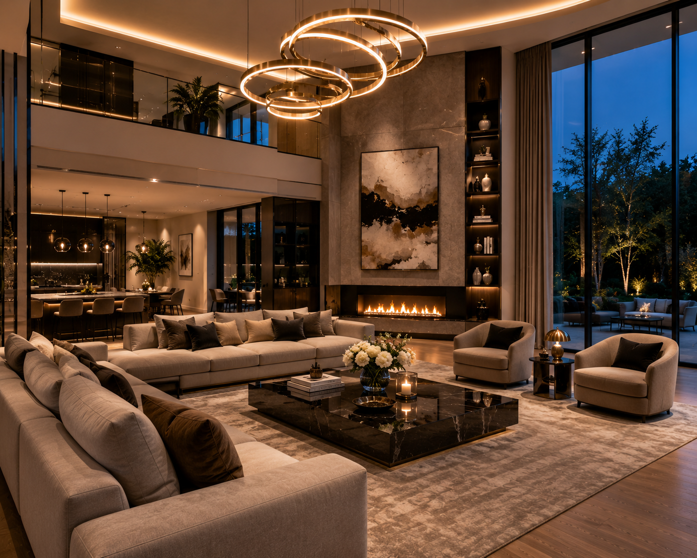 Luxury Living Room Interiors in HUDA Layout