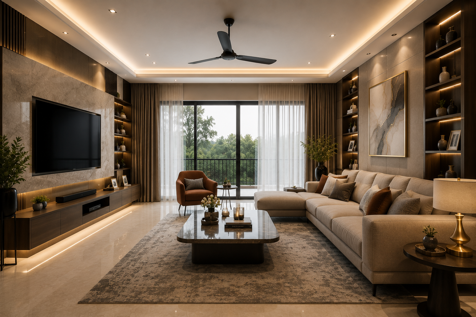 Luxury Living Room Interiors in Ramky One Odyssey