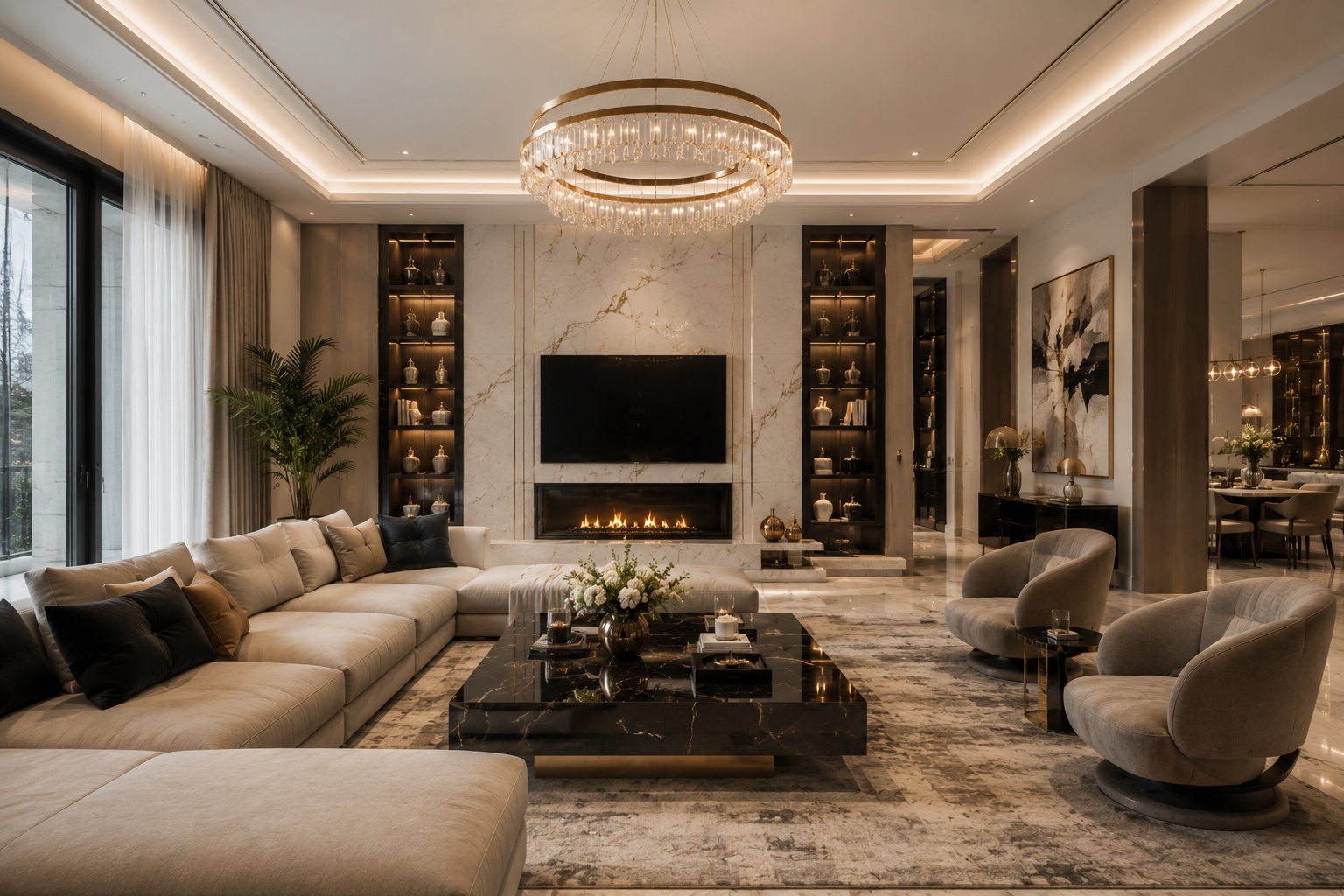 Luxury Living Room Interiors in Aurobindo Kohinoor