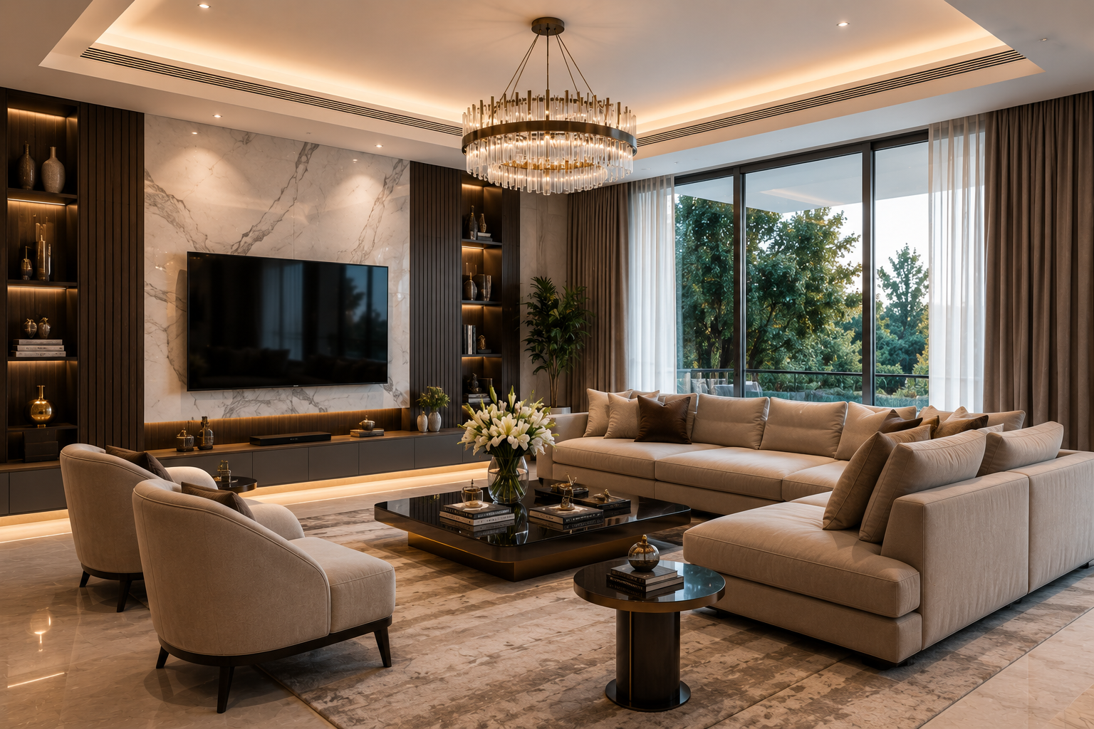 Luxury Living Room Interiors in Aparna Serene Park