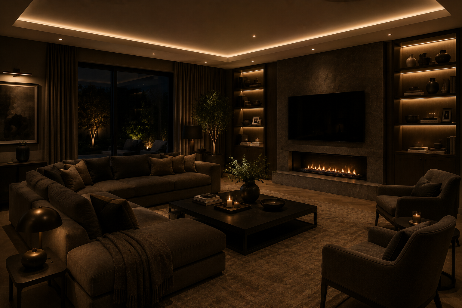 Luxury Living Room Interiors in Vamsiram Suvarna Durga Tech Park Residences