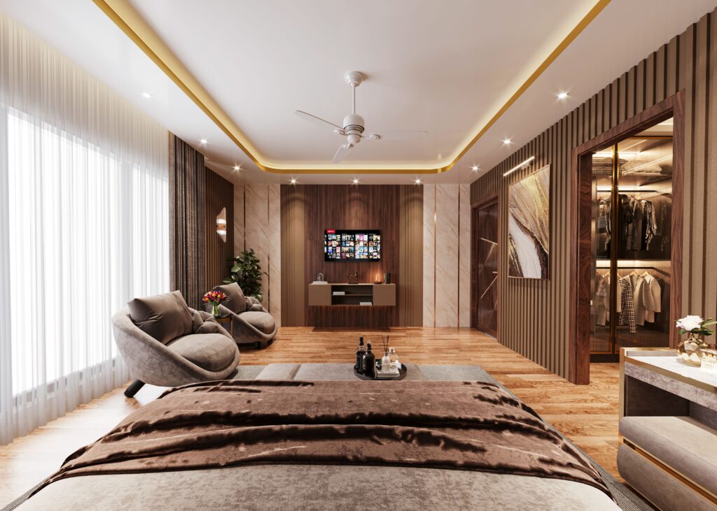 Luxury walk in bedroom interior designer in Rajapushpa Atria